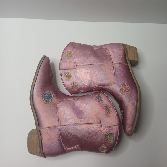 Lola and The Boys Pink Iridescent Heart Cowgirl Boots Size 1Y - Picture 5 of 10